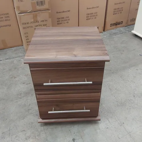 DESIGNER WOODEN 2 DRAWER BEDSIDE TABLE ON WHEELS