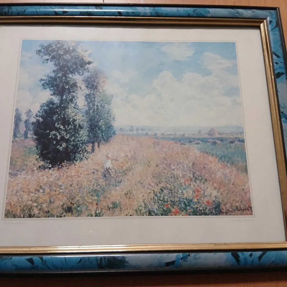CLAUDE MONET REPRODUCTION – MEADOW WITH POPLARS , FRAMED PRINT