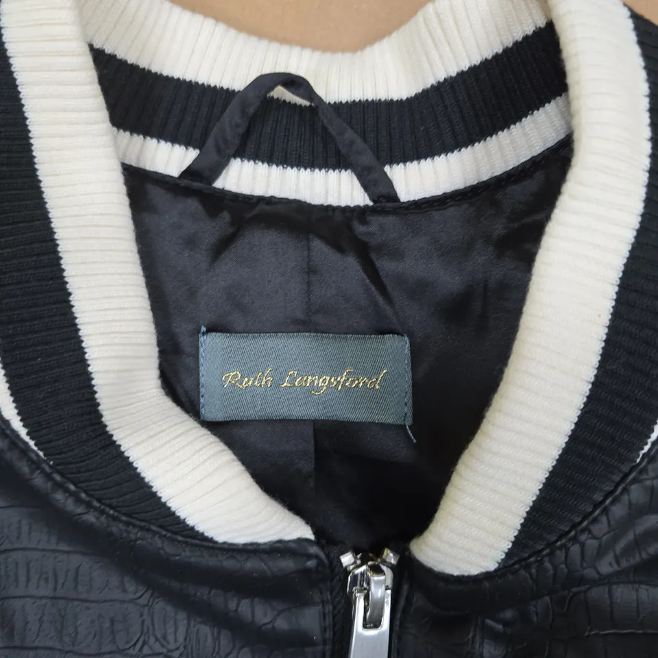 BLACK CROCODILE-EMBOSSED BOMBER JACKET, WOMEN'S UK 14 (US 10) – RUTH LANGSFORD