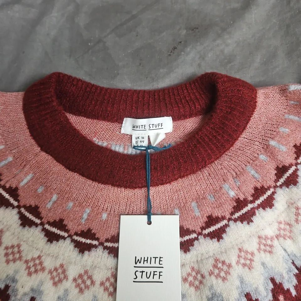 WHITE STUFF KNIT JUMPER – PINK & GREY FAIR ISLE, UK 16