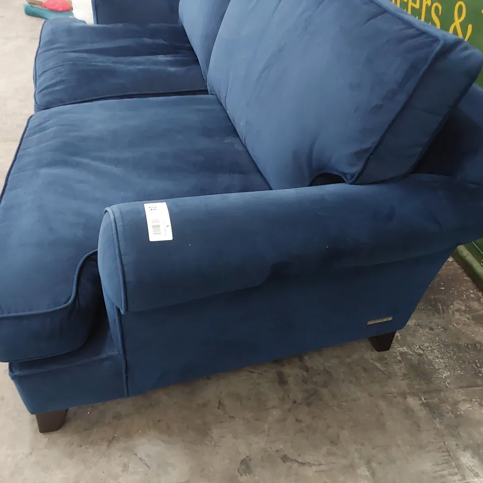 QUALITY BRITISH MADE LOUNGE Co FOUR SEATER SOFA BLUE PLUSH FABRIC 