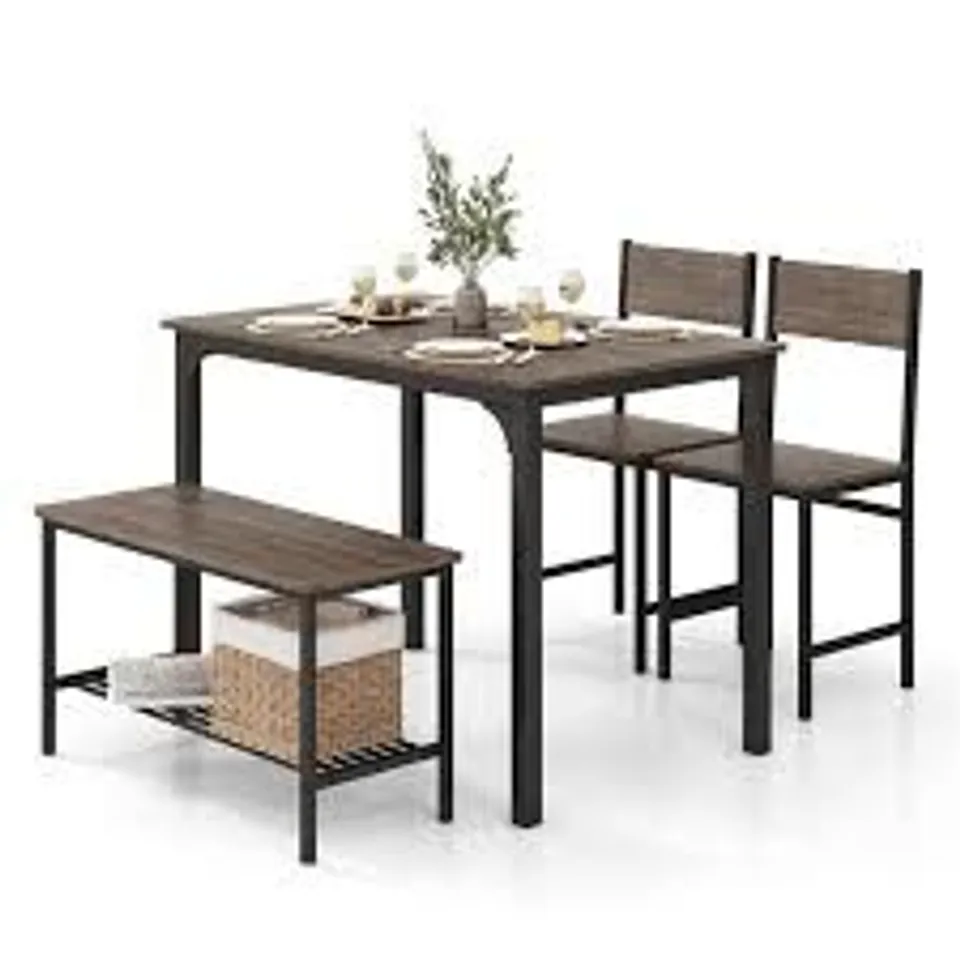 BOXED COSTWAY 4 SEATER DINING SET WITH SHELF GREY