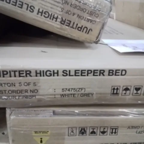 BOXED JUPITER HIGH SLEEPER SINGLE BED [WHITE/GREY] (5 BOXEX)