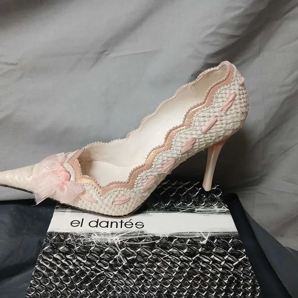 EL DANTES WOMEN'S PEACH LACE HIGH HEELS WITH BOW – UK 5 (EU 38)