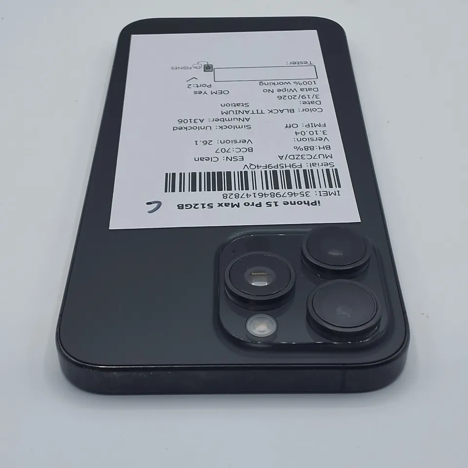 UNBOXED APPLE IPHONE 15 PRO MAX 512GB IN BLACK TITANIUM 