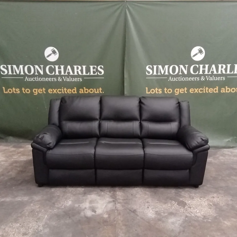 ALBION LUXURY FAUX LEATHER HIGH BACK 3 SEATER SOFA - BLACK RRP £569