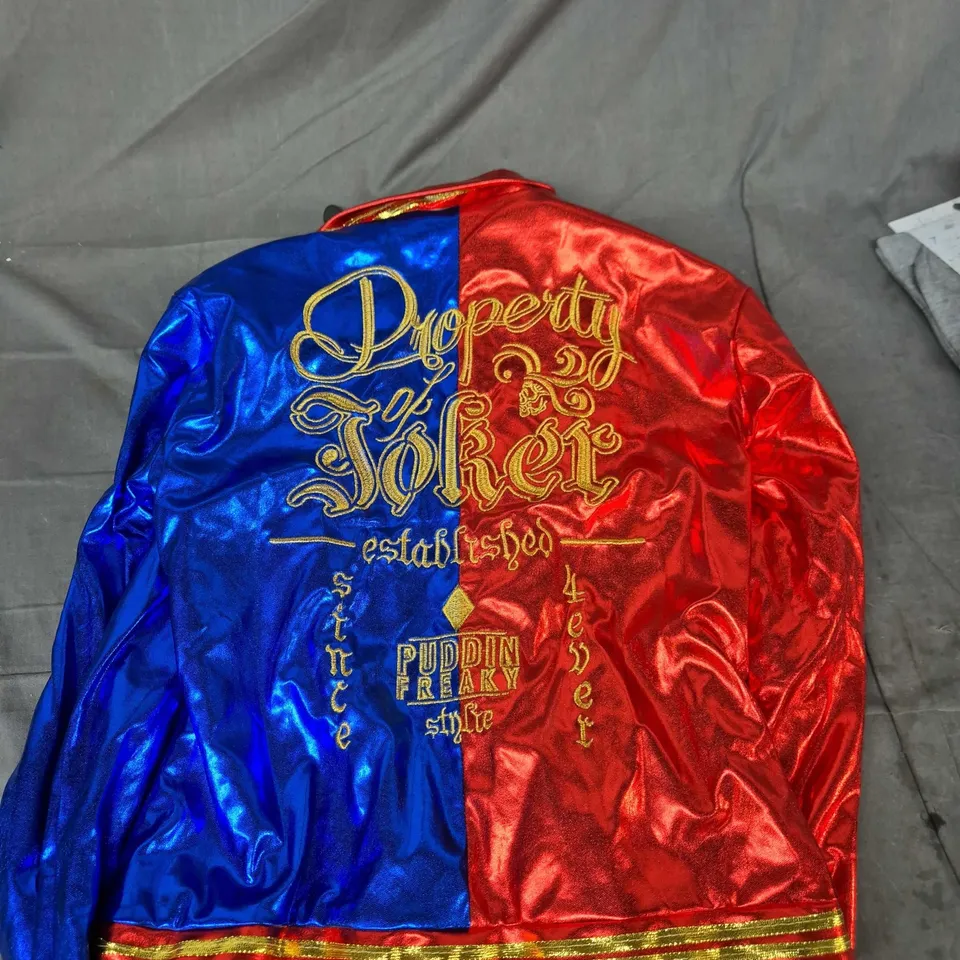 Harley Quinn Suicide Squad Costume Set – Daddy's Lil Monster top, red/blue satin jacket & belt (Size M)