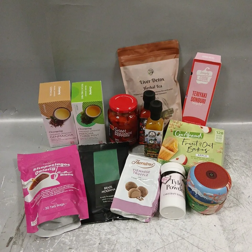 APPROXIMATELY 12 ASSORTED FOOD ITEMS TO INCLUDE - CLEARSPRING GENMAICHA - LIVER DETOX HERBAL TEA - RAINBOW DUST TYLO POWDER - ETC