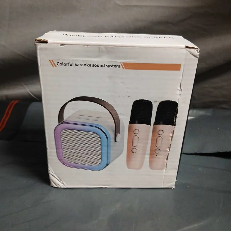 COLORFUL KARAOKE SOUND SYSTEM WITH WIRELESS MICROPHONES – PORTABLE AUDIO (BOXED)