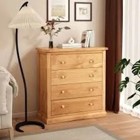 BOXED LUCCA 4 DRAWER ANTIQUE WAX FINISH CHEST OF DRAWERS WITH WOOD KNOBS
