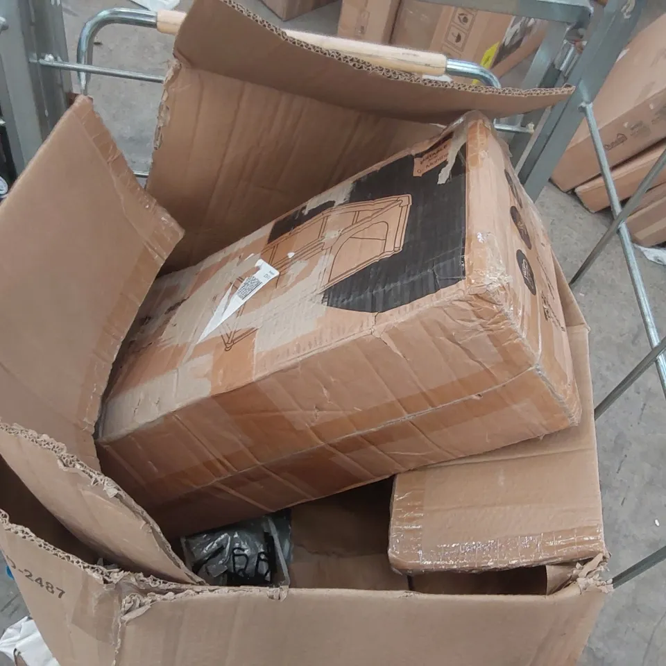 CAGE OF ASSORTED CONSUMER PRODUCTS/FURNITURE PARTS INCLUDING: 'L' PLATES, PLAYPEN ECT // CAGE NOT INCLUDED 