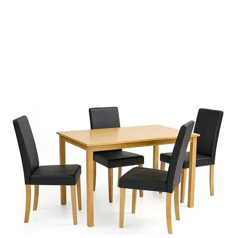 BOXED PRIMO 120cm DINING TABLE + 4 FAUX LEATHER CHAIRS - WOOD/BLACK (2 BOXES)