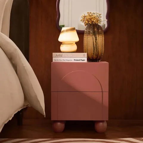 BOXED DUSK RACHEL ARCH FRONT 2 DRAWER BEDSIDE TABLE - TERRACOTTA (1 BOX)