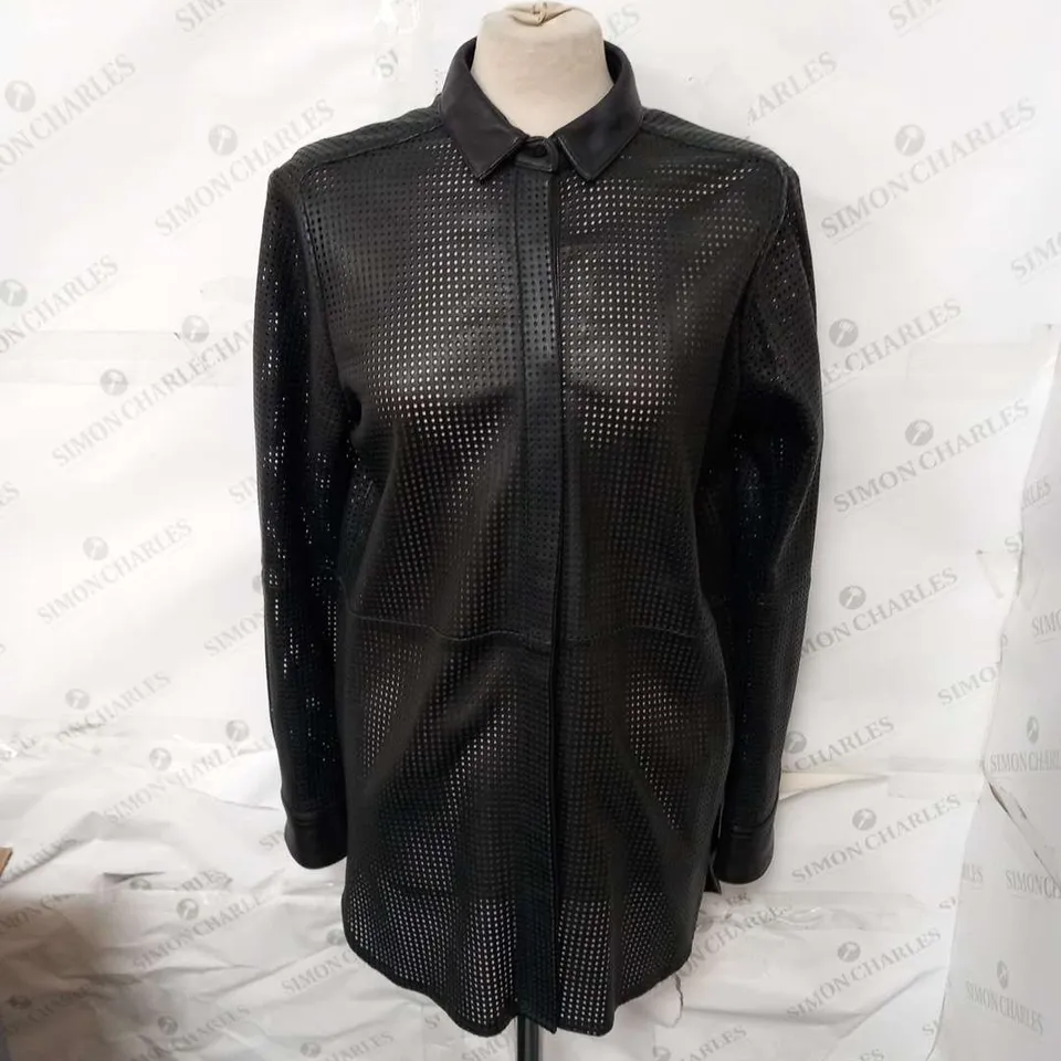 UTERQUE WOMENS BLACK LEATHER PUNCHED HOLE JACKET SIZE UNSPECIFIED