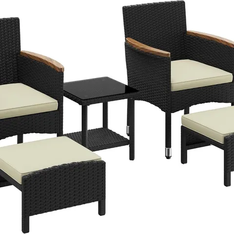 BOXED YAHEETECH 5 PIECE PATIO CONVERSATION SET, OUTDOOR WICKER BISTRO FURNITURE - BLACK/BEIGE