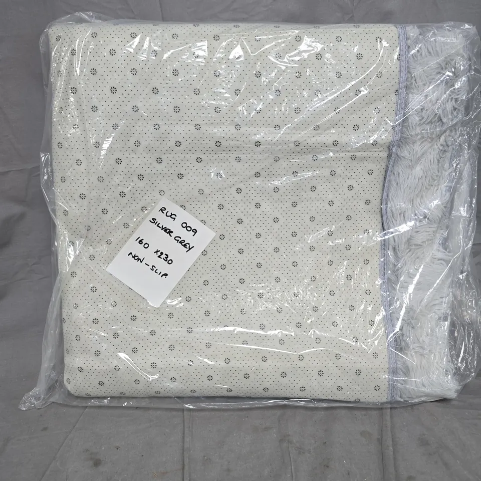 RUG, 160 X 230 CM, SILVER GREY WITH SMALL DOT PATTERN, NON-SLIP BACKING