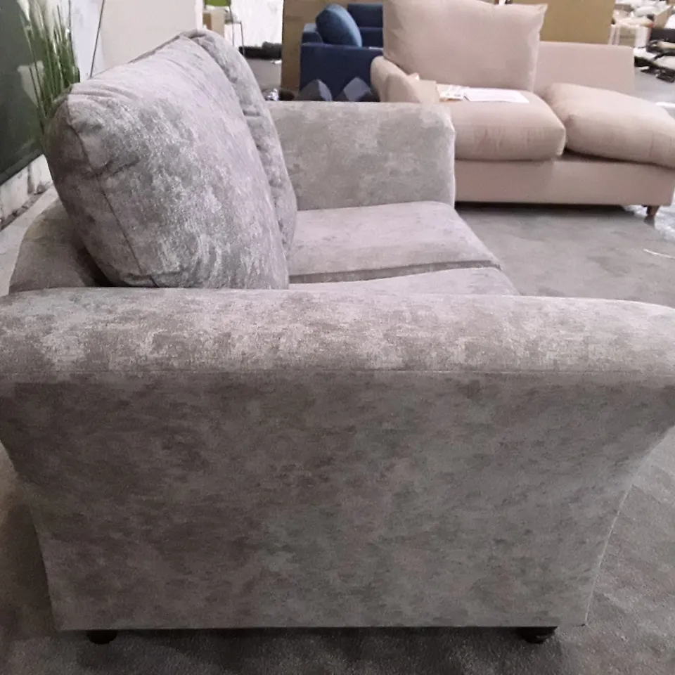 QUALITY DESIGNER ARIEL 2 SEATER SOFA - SILVER FABRIC