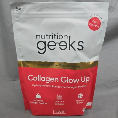 NUTRITION GEEKS COLLAGEN GLOW UP – HYDROLYSED BRAZILIAN BOVINE COLLAGEN POWDER, 420G