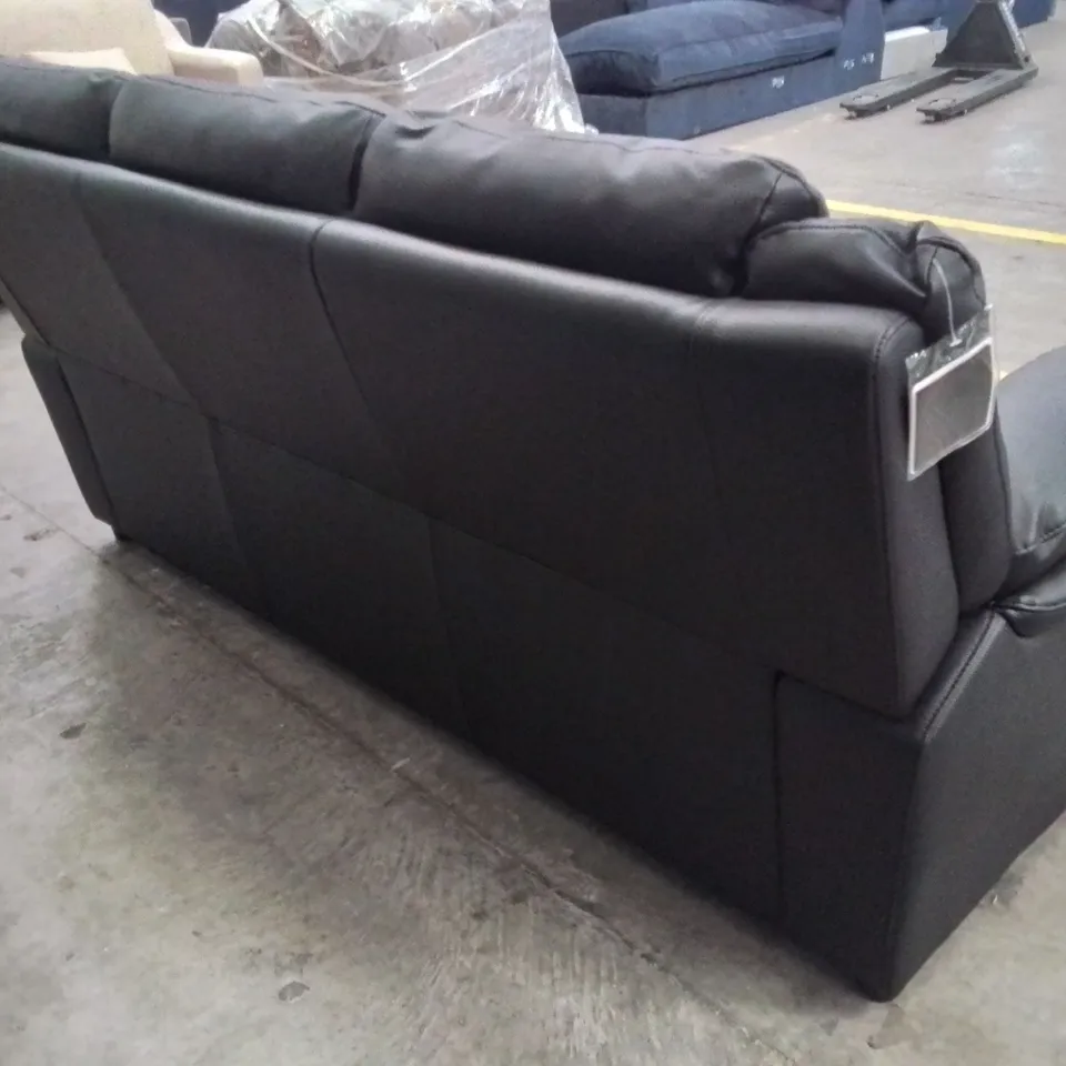 DESIGNER BLACK FAUX LEATHER ALBION FIXED 3 SEATER SOFA  RRP £699