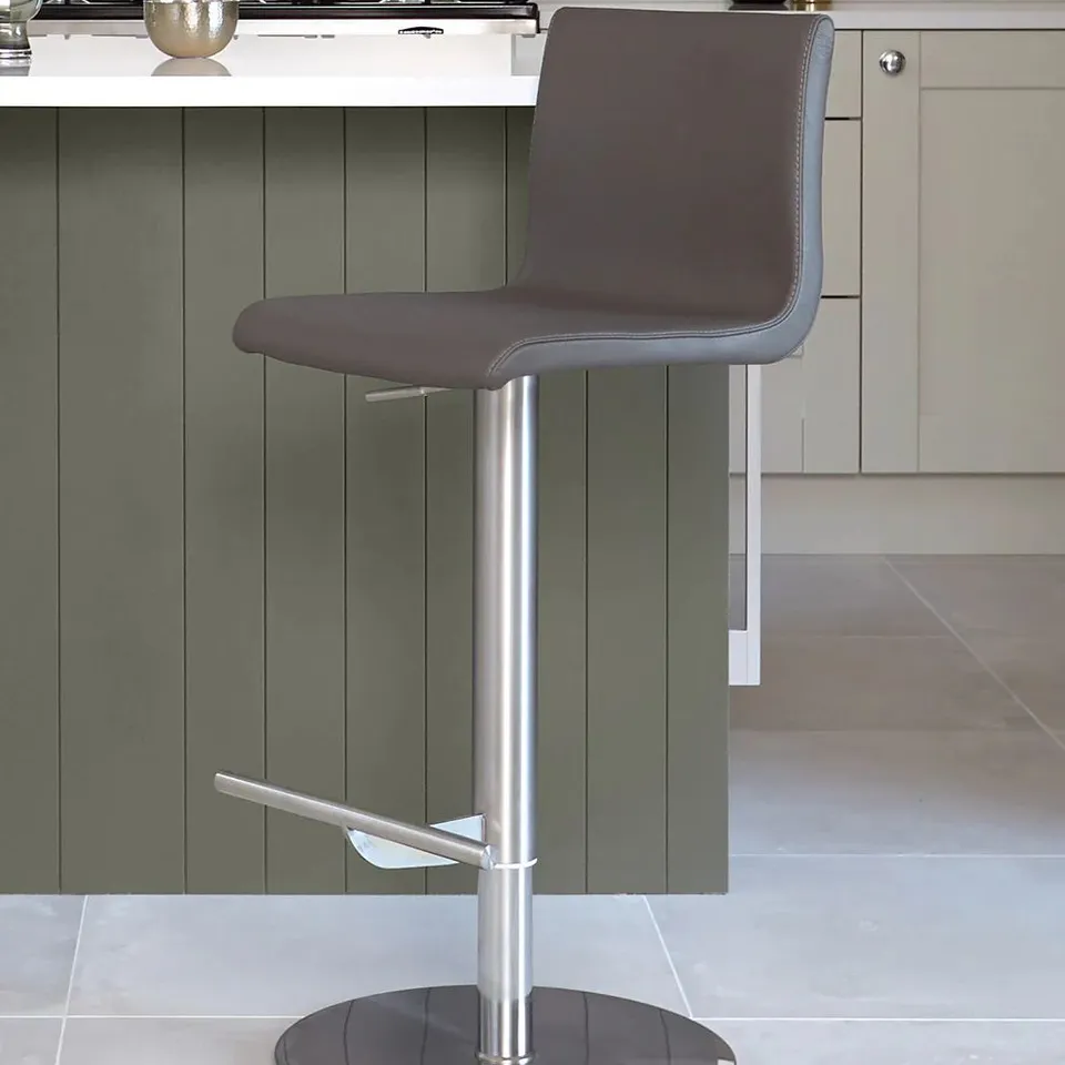 BOXED DANETTI KIKI DARK GREY LEATHER GAS LIFT BAR STOOL