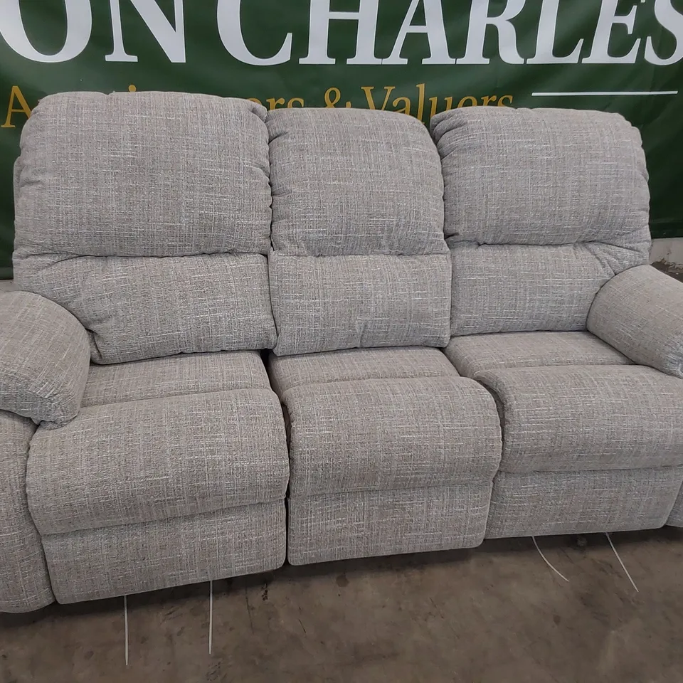 QUALITY BRITISH DESIGNER G PLAN MINSTRAL MANUAL RECLINING THREE SEATER SOFA BEACH OATMEAL FABRIC 