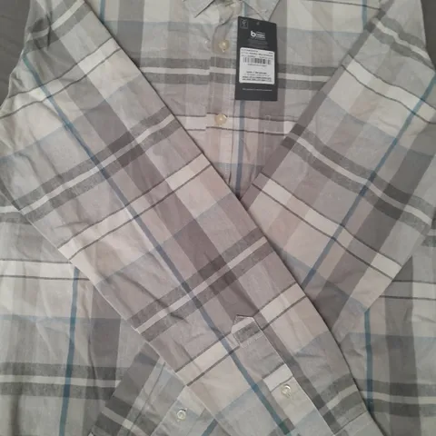 TU BUTTON-UP SHIRT IN GREY/BLUE CHECK SIZE MEDIUM