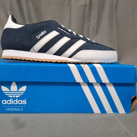 BOXED PAIR OF ADIDAS SAM SUPER SUEDE SHOES IN NAVY UK SIZE 8