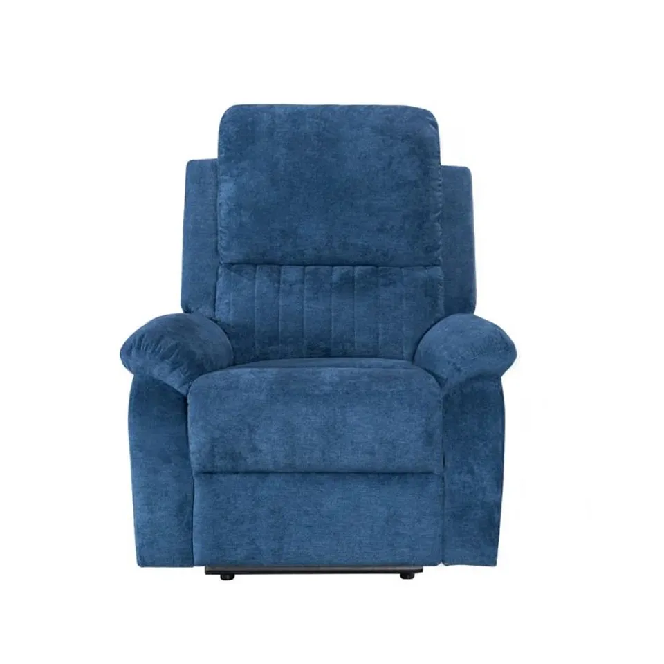 BOXED CHROMITE MANUAL RECLINING EASY CHAIRS BLUE FABRIC