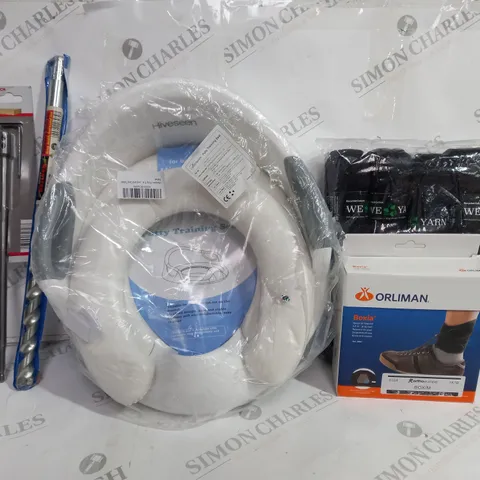 BOX OF APPROXIMATELY 15 ASSORTED ITEMS TO INCLUDE - ORLIMAN BOXIA DROP FOOT - YARN - FOR BABY HIVE SEEN ECT