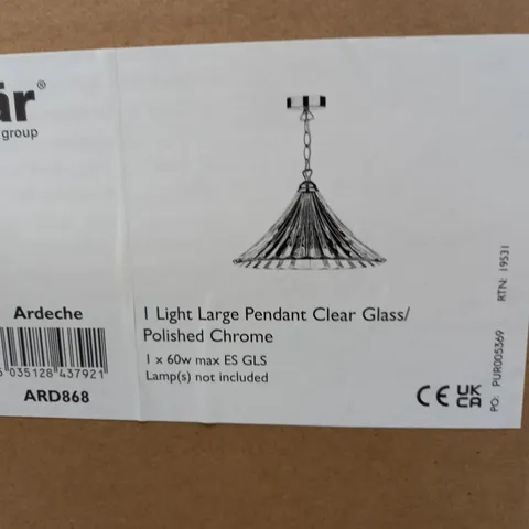 BOXED ARDECHE 1LARGE PENDANT CLEAR GLASS POLISHED CHROME LIGHT SHADE