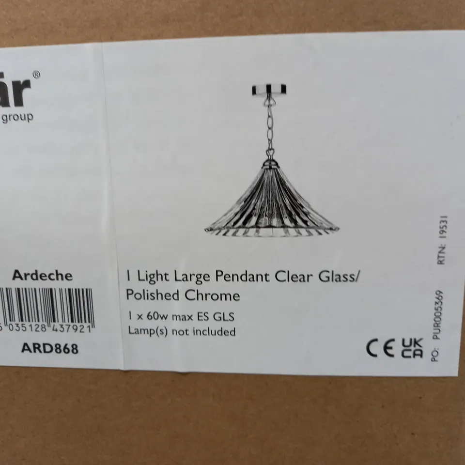 BOXED ARDECHE 1LARGE PENDANT CLEAR GLASS POLISHED CHROME LIGHT SHADE