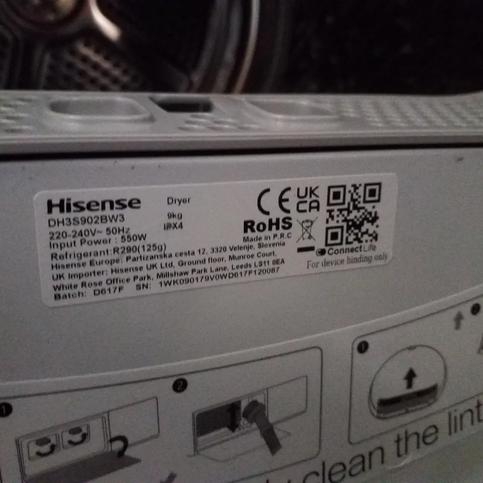 HISENSE 3S SERIES DH3S802BW3 WIFI-ENABLED 8 KG HEAT PUMP TUMBLE DRYER - WHITE