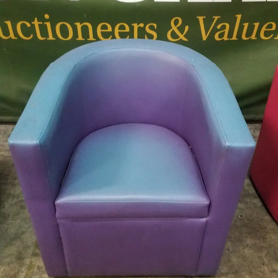 SET OF 4 BISTRO/CAFÉ LEATHER LOUNGE BUCKET CHAIRS - YELLOW, PINK, PURPLE & BLUE