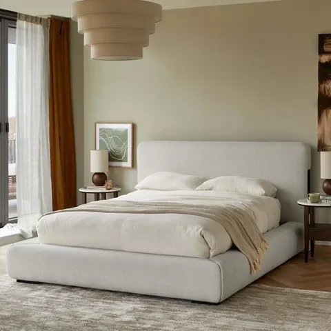 BOXED DANETTI TAYLOR KING OTTOMAN BED, IVORY DUAL TONE FABRIC (4 BOXES)