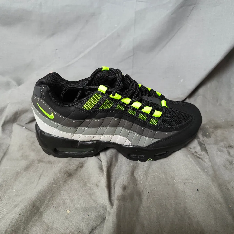 UNBOXED NIKE AIR BLACK & GREY SNEAKERS WITH NEON LIME LACES – MEN’S FOOTWEAR UK SIZE 4