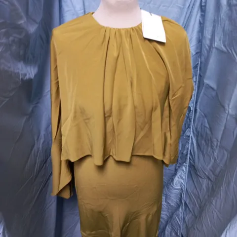 CLUB LONDON VANTHEA OLIVE SATIN MAXI DRESS WITH CAPE SLEEVES β UK 8