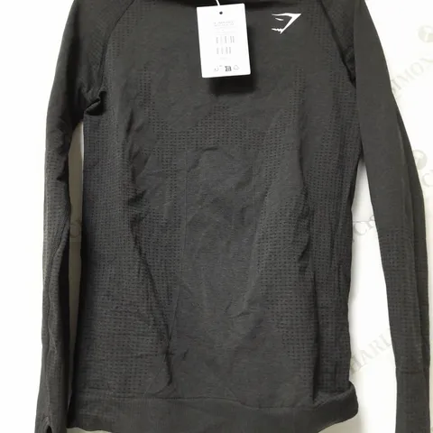 GYMSHARK VITAL SEAMLESS 2.0 LONG SLEEVE TOP IN BLACK MARL - MEDIUM