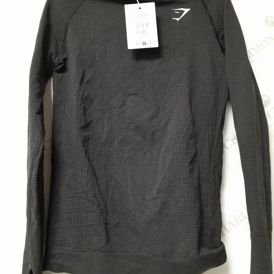 GYMSHARK VITAL SEAMLESS 2.0 LONG SLEEVE TOP IN BLACK MARL - MEDIUM
