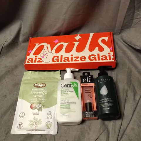 APPROXIMATELY 20 ASSORTED COSMETIC ITEMS TO INCLUDE NAILS SET, SHAMPOO WRAP, CERA VE, E.L.F POWER GRIP POWER, TED BAKER HAIR AND BODY WASH ETC