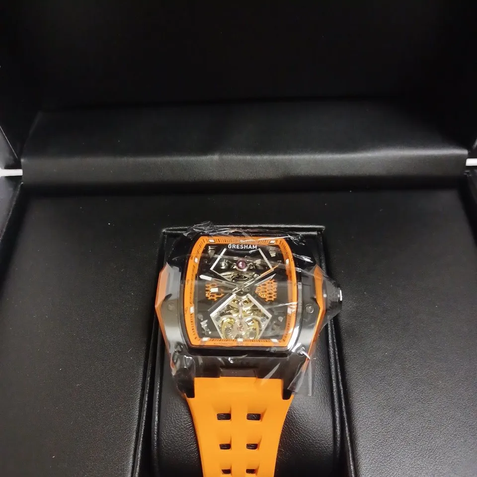 BOXED GRESHAM GENTS GENESIS G1 SPECIAL EDITION WATCH RUBBER STRAP - ORANGE