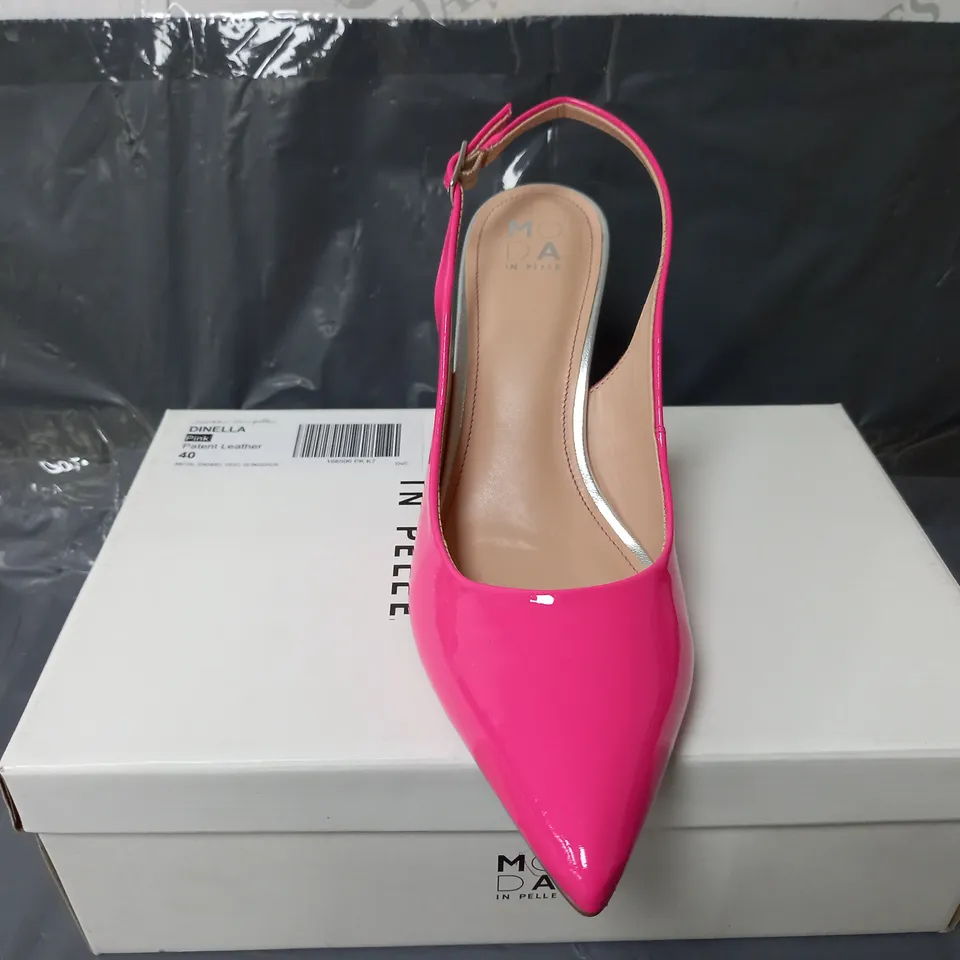 BOXED MODA IN PELLE DINELLA PINK METALLIC LEATHER HIGH HEELS - SIZE 7