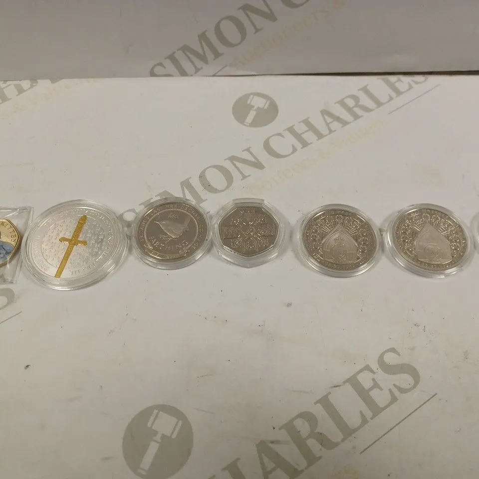 LOT TO CONTAIN APPROX. 17 X ASSORTED COLLECTORS COINS & MEDALS. DESIGNS VARY 