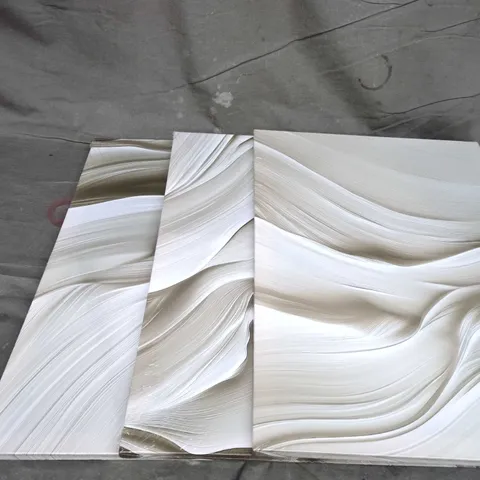 ABSTRACT TRIPTYCH CANVAS – SET OF 3 CREAM & WHITE WALL ART PANELS