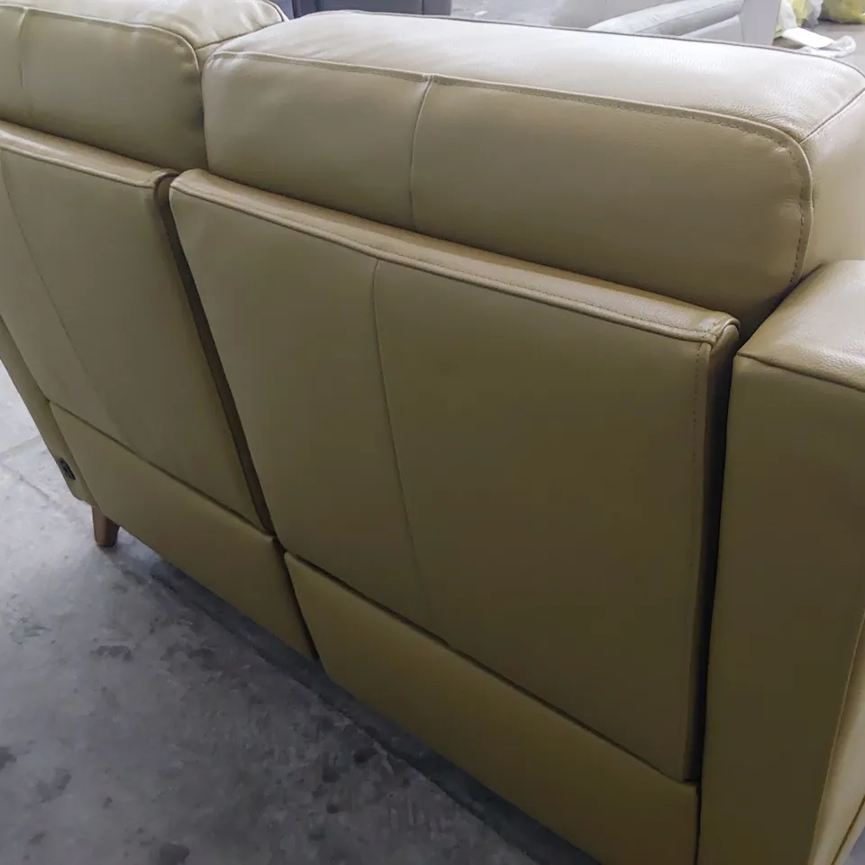 DESIGNER POWER RECLINING TWO SEATER SOFA GOLDEN GREEN LEATHER 