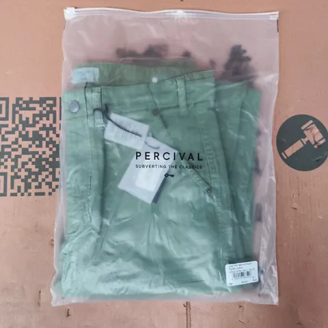 BAGGED PERCIVAL LUNGO HERRINGBONE STRAIGHT TROUSERS IN SAGE SIZE 32S