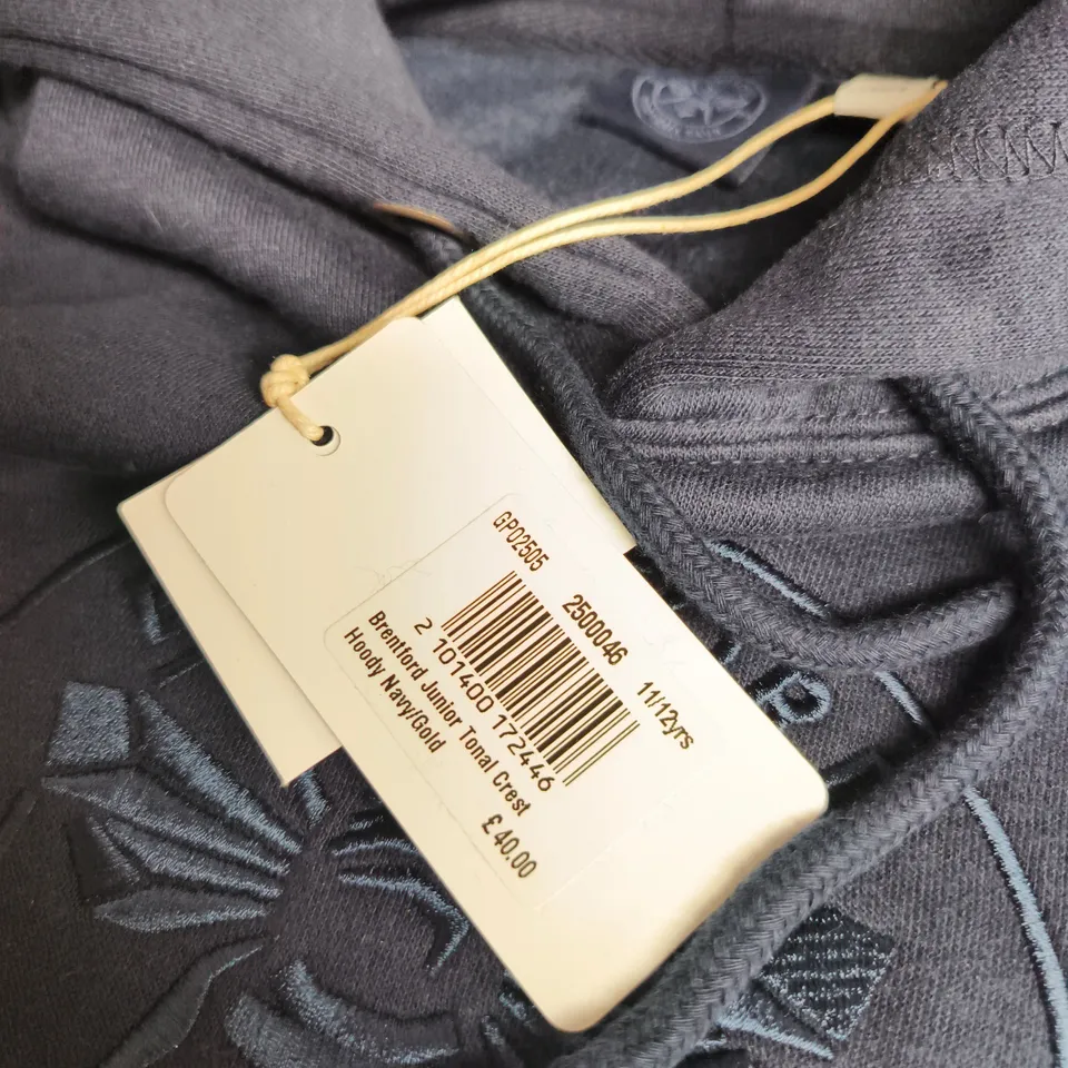 BRENTFORD FC JUNIOR HOODIE – NAVY TONAL CREST, UK 11-12