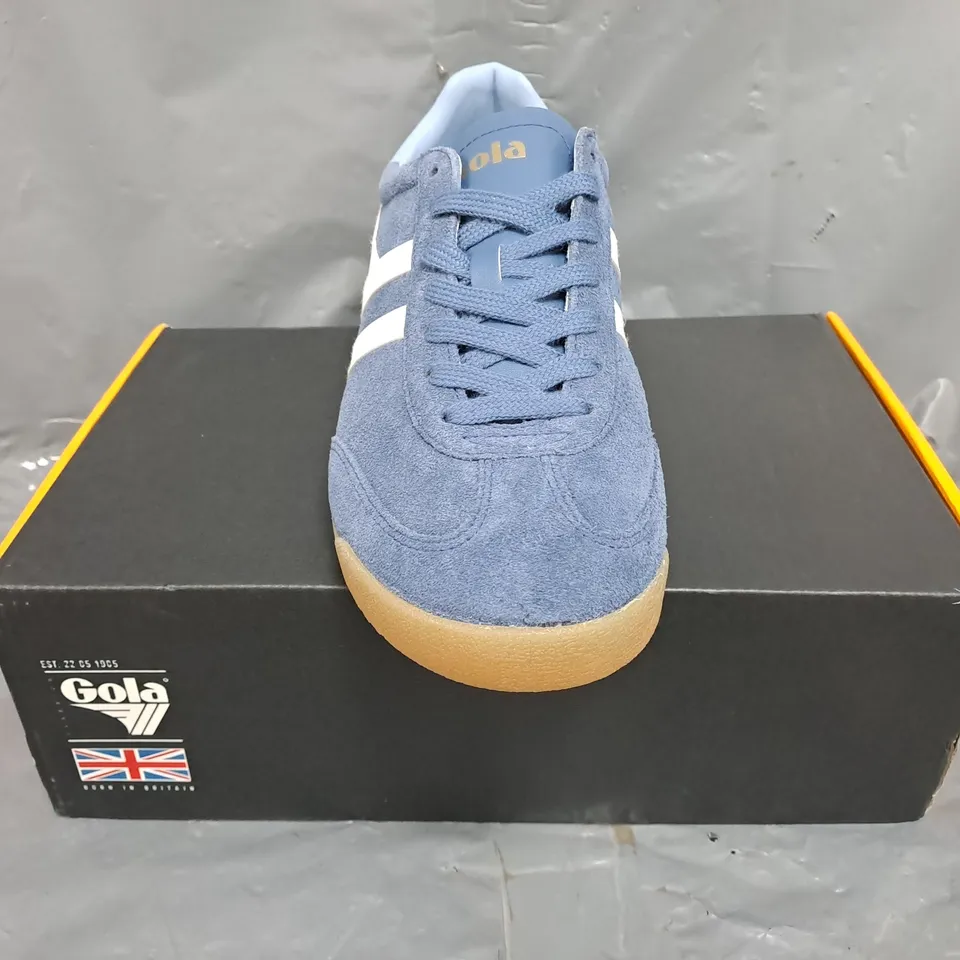 BOXED PAIR OF GOLA TRAINERS IN BLUE/WHITE SIZE UK 8