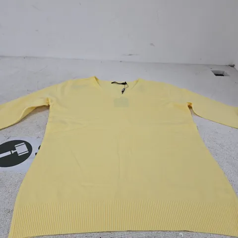 UK 10 LEMON PURE & NATURAL LADIES' V-NECK JUMPER