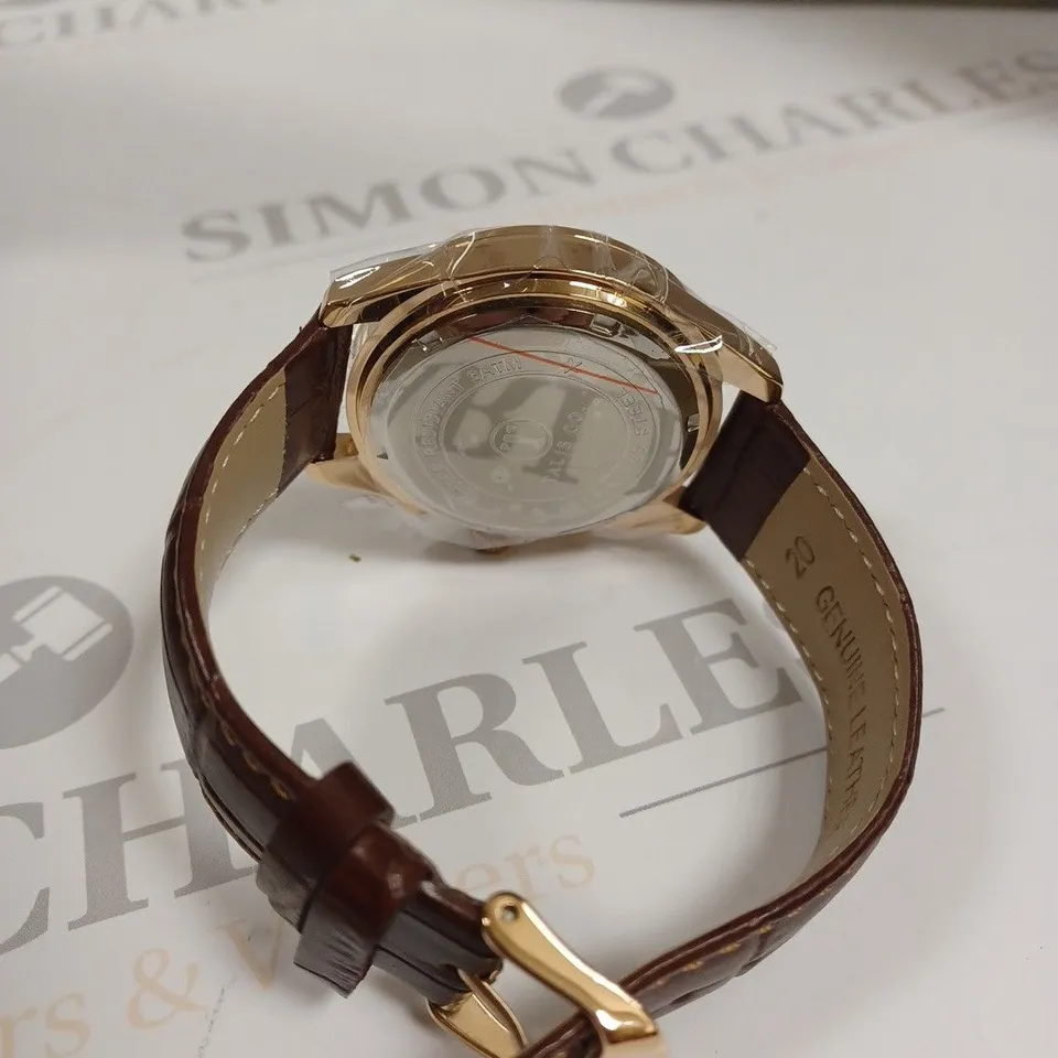 MENS TALIS CO 7120 CHRONOGRAPH WATCH – MOON PHASE MOVEMENT – GENUINE LEATHER STRAP