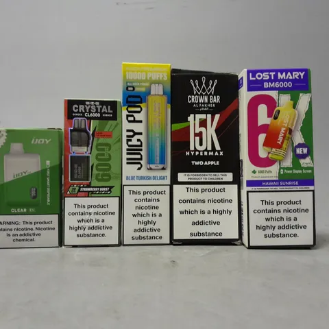 APPROXIMATELY 15 ASSORTED E-CIGARETTE PRODUCTS TO INCLUDE - LOST MARY , CROWN BAR , JUCIY POD ETC